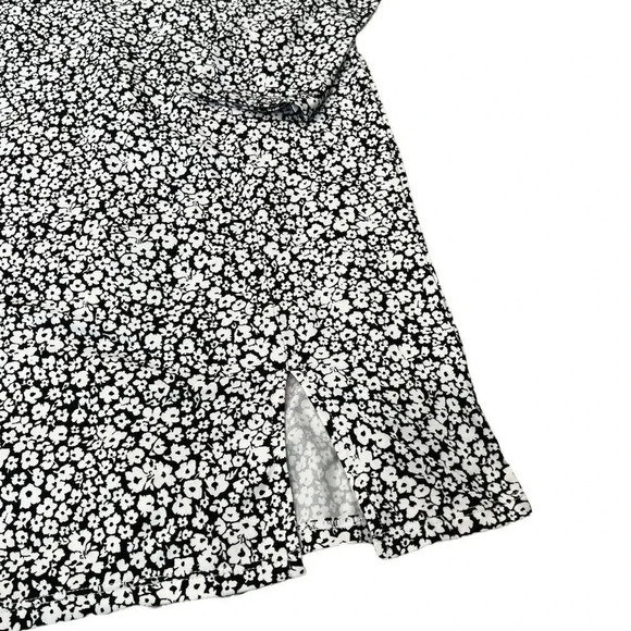 Leith Layla Black White Dense Floral Front Slit Dress M - Picture 2 of 3